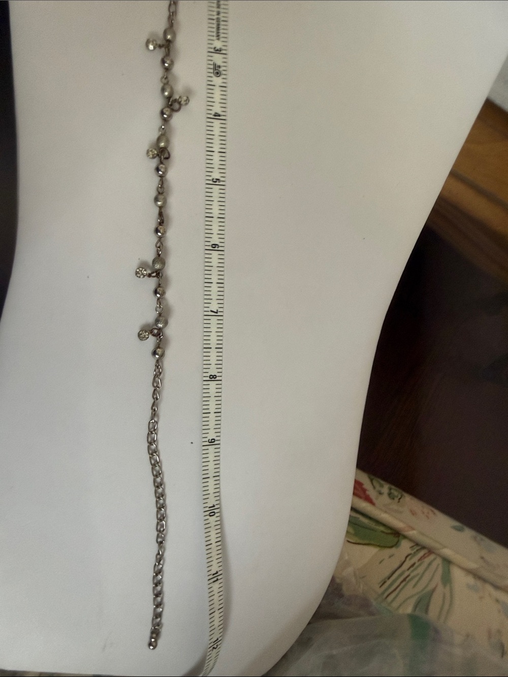 Sterling Silver Dangling Charm Anklet with Clear Crystal Accents